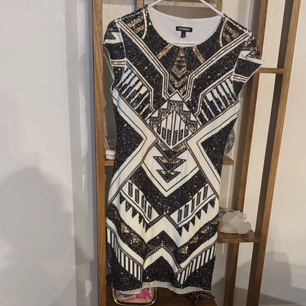 Express Black and Gold Sequin Top